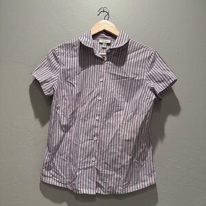 Faconnable Short Sleeve Striped Button Up Shirt White Pink Blue Cotton Medium
